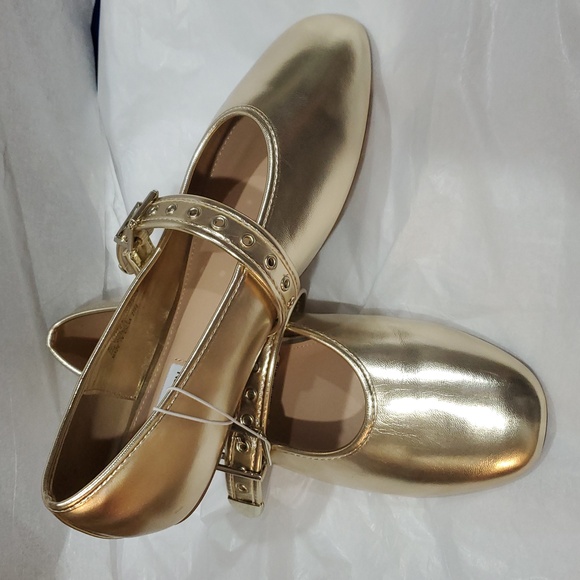 Steve Madden Gold grommet strap square toe slip on mary jane Ballet Flat size 11 - Picture 13 of 14